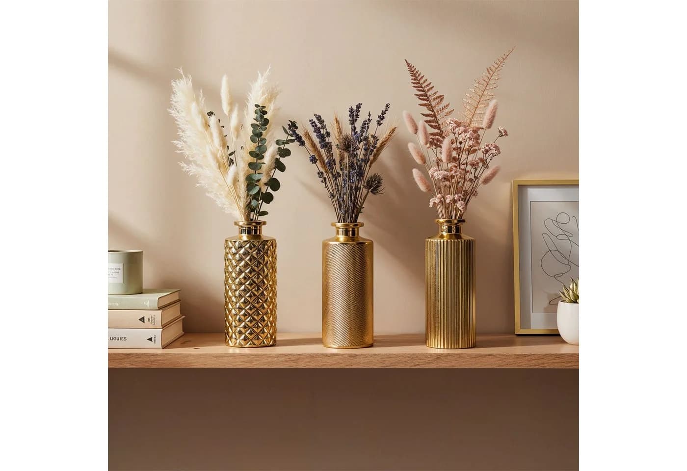 Levandeo® Dekovase 3er Set Gold Glas Blumenvase - Bild 3