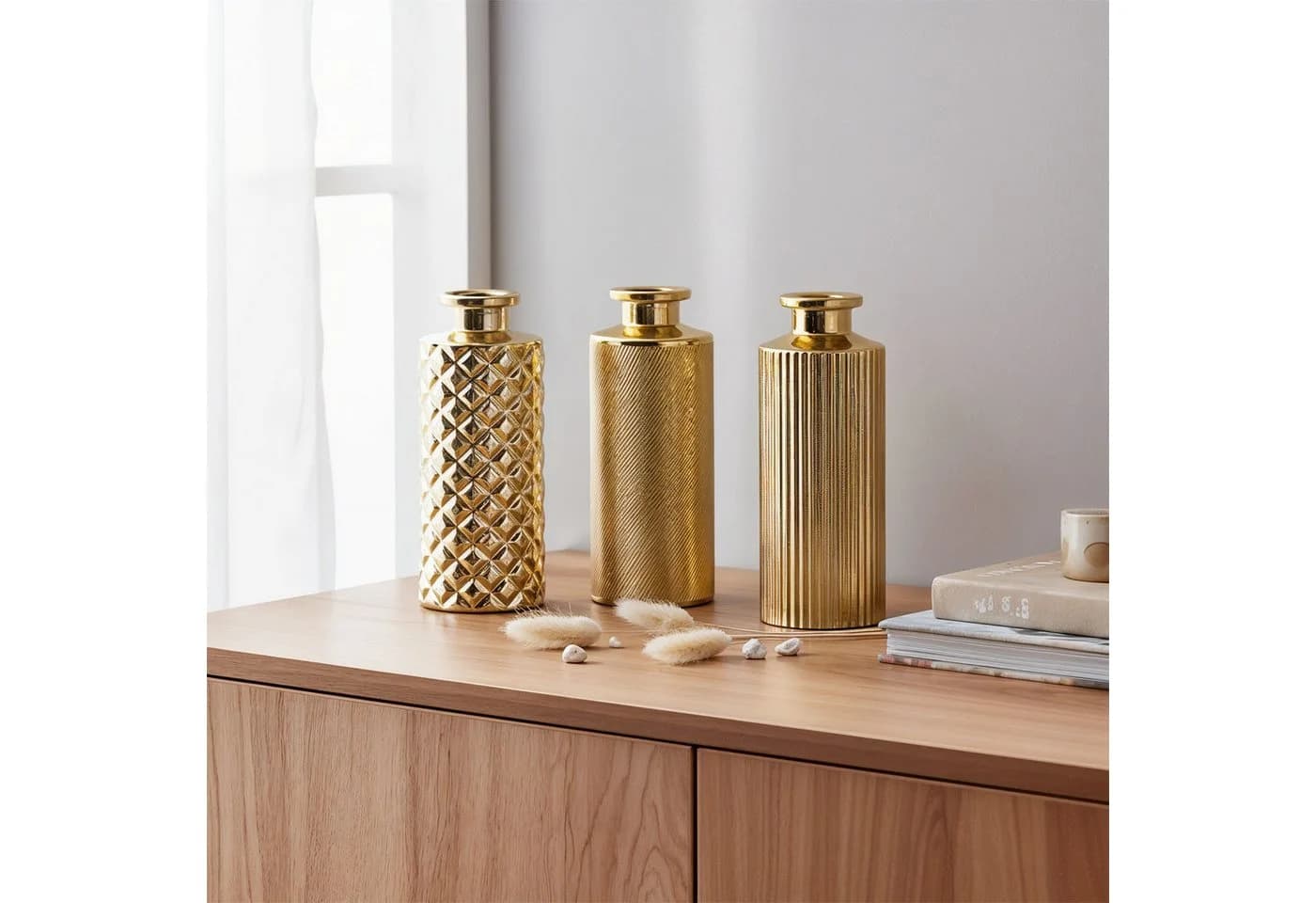 Levandeo® Dekovase 3er Set Gold Glas Blumenvase - Bild 4