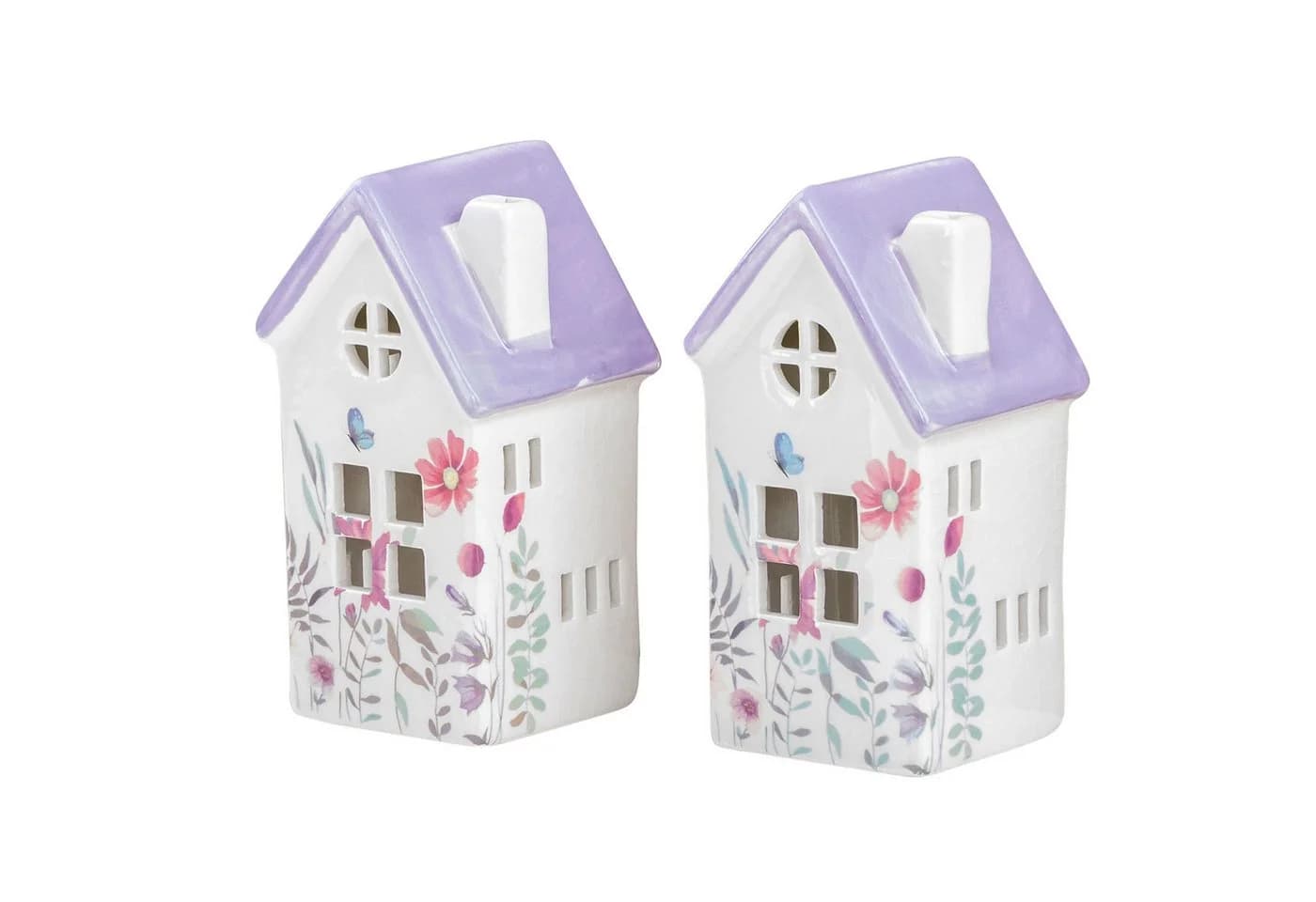 Levandeo® Teelichthalter 2er Set Häuser Bunt/Lila Keramik - Bild 2