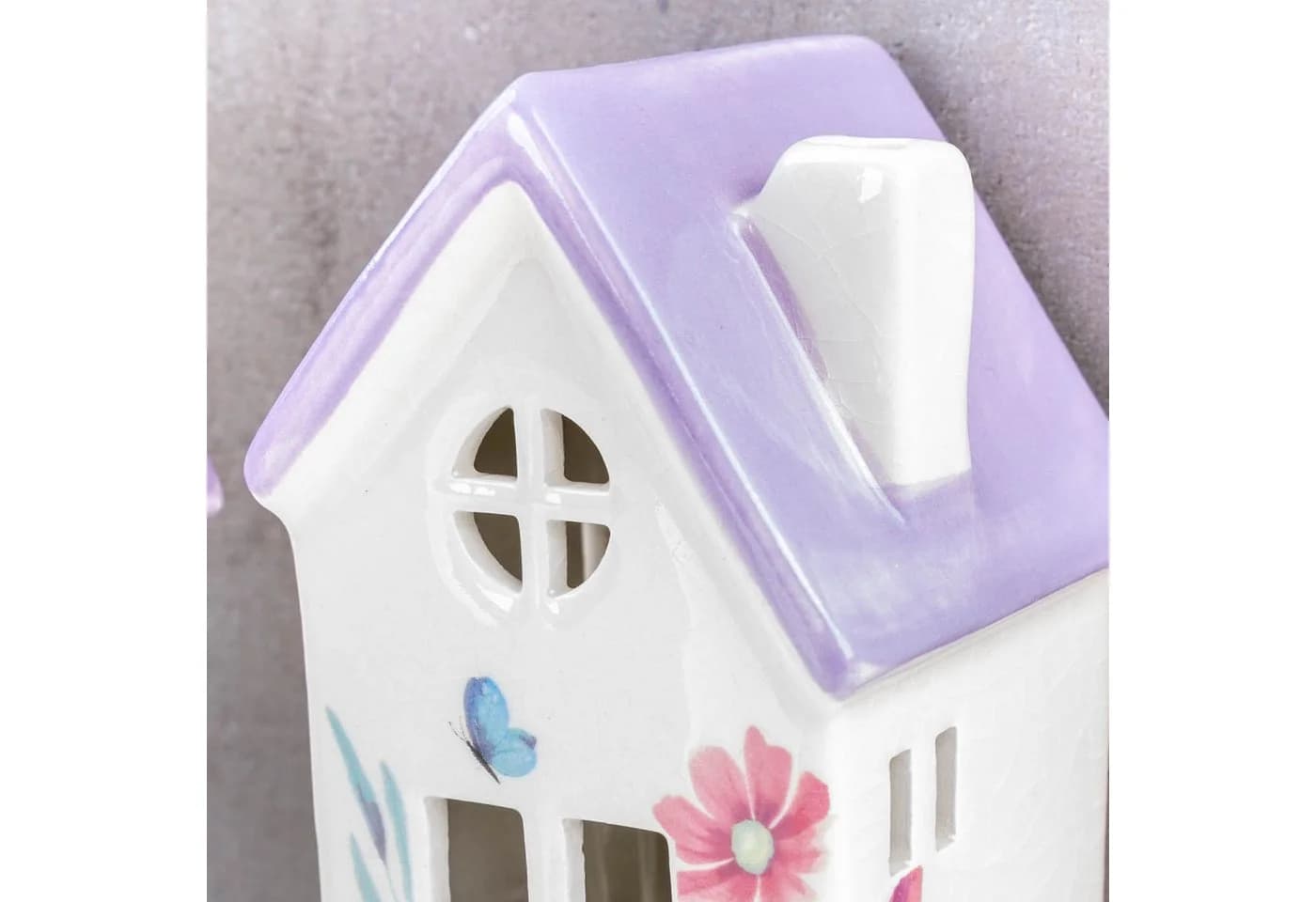 Levandeo® Teelichthalter 2er Set Häuser Bunt/Lila Keramik - Bild 5