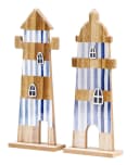 Levandeo® Dekoobjekt 2er Set Leuchtturm Blau Weiß Maritime Deko Bild 1