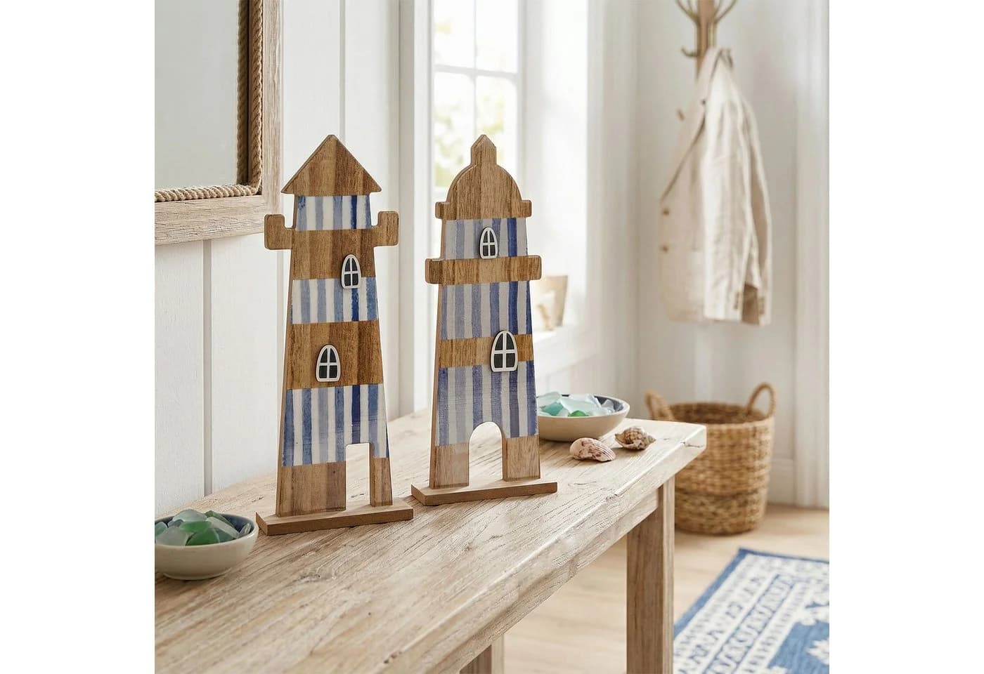 Levandeo® Dekoobjekt 2er Set Leuchtturm Blau Weiß Maritime Deko - Bild 4