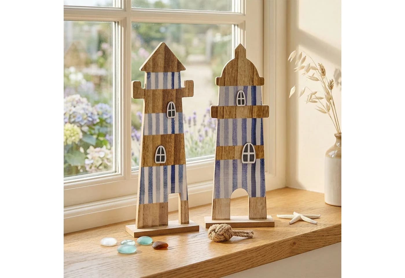 Levandeo® Dekoobjekt 2er Set Leuchtturm Blau Weiß Maritime Deko - Bild 5