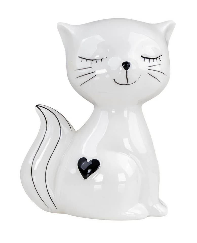Levandeo Dekofigur Katze Keramik Schwarz Weiß Skulptur