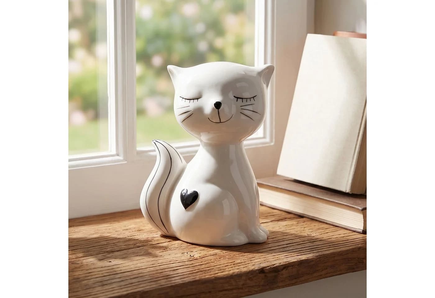 Levandeo Dekofigur Katze Keramik Schwarz Weiß Skulptur - Bild 2