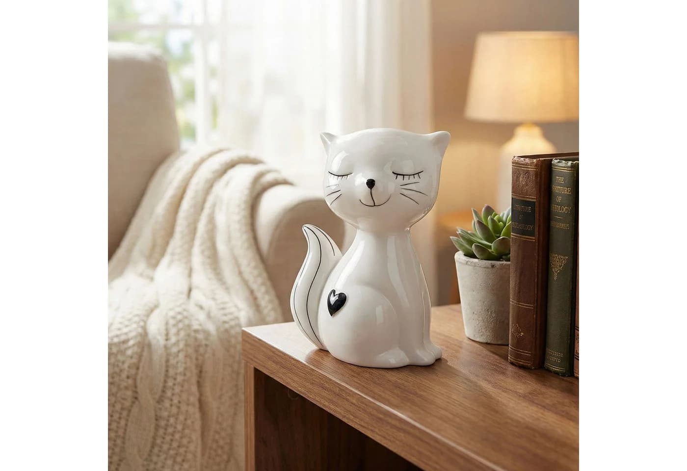 Levandeo Dekofigur Katze Keramik Schwarz Weiß Skulptur - Bild 4