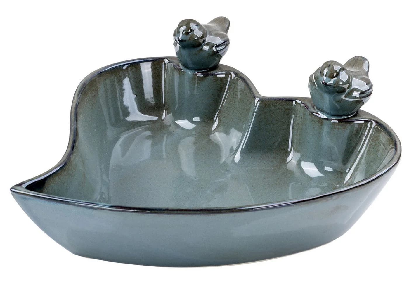 Levandeo® Vogeltränke Herzform Grün Schwarz Steingut Glasiert - Bild 2