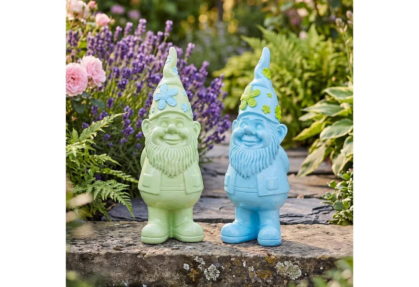 Levandeo® 2er Set Gartenzwerge Deko Figuren Kunstharz Blau Grün - Bild 2