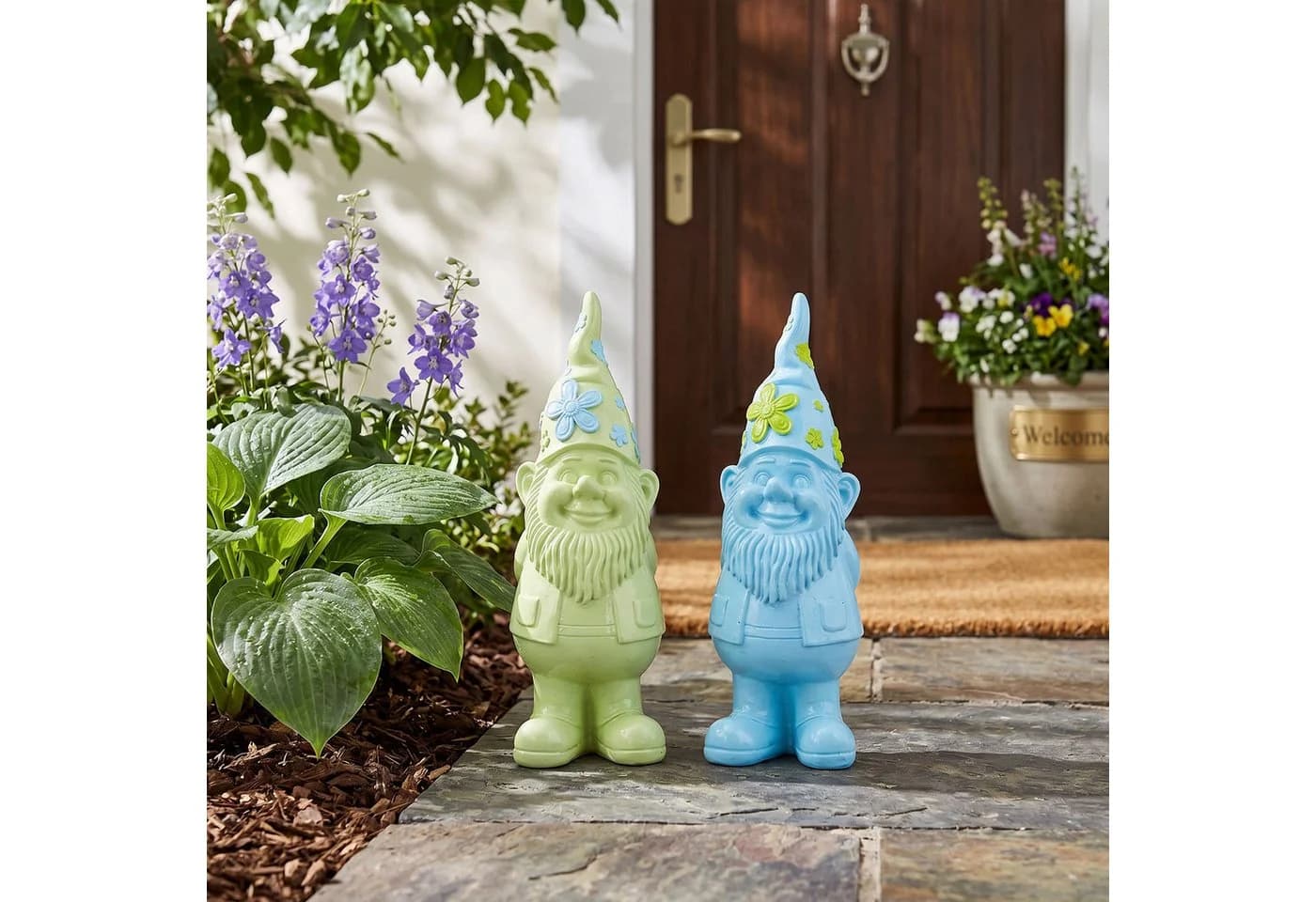 Levandeo® 2er Set Gartenzwerge Deko Figuren Kunstharz Blau Grün - Bild 3