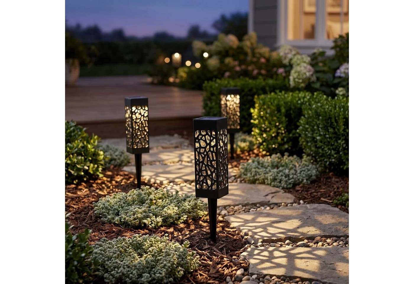 Levandeo® LED Gartenfackel 2er Set Solarleuchte Schwarz Warmweiß - Bild 4