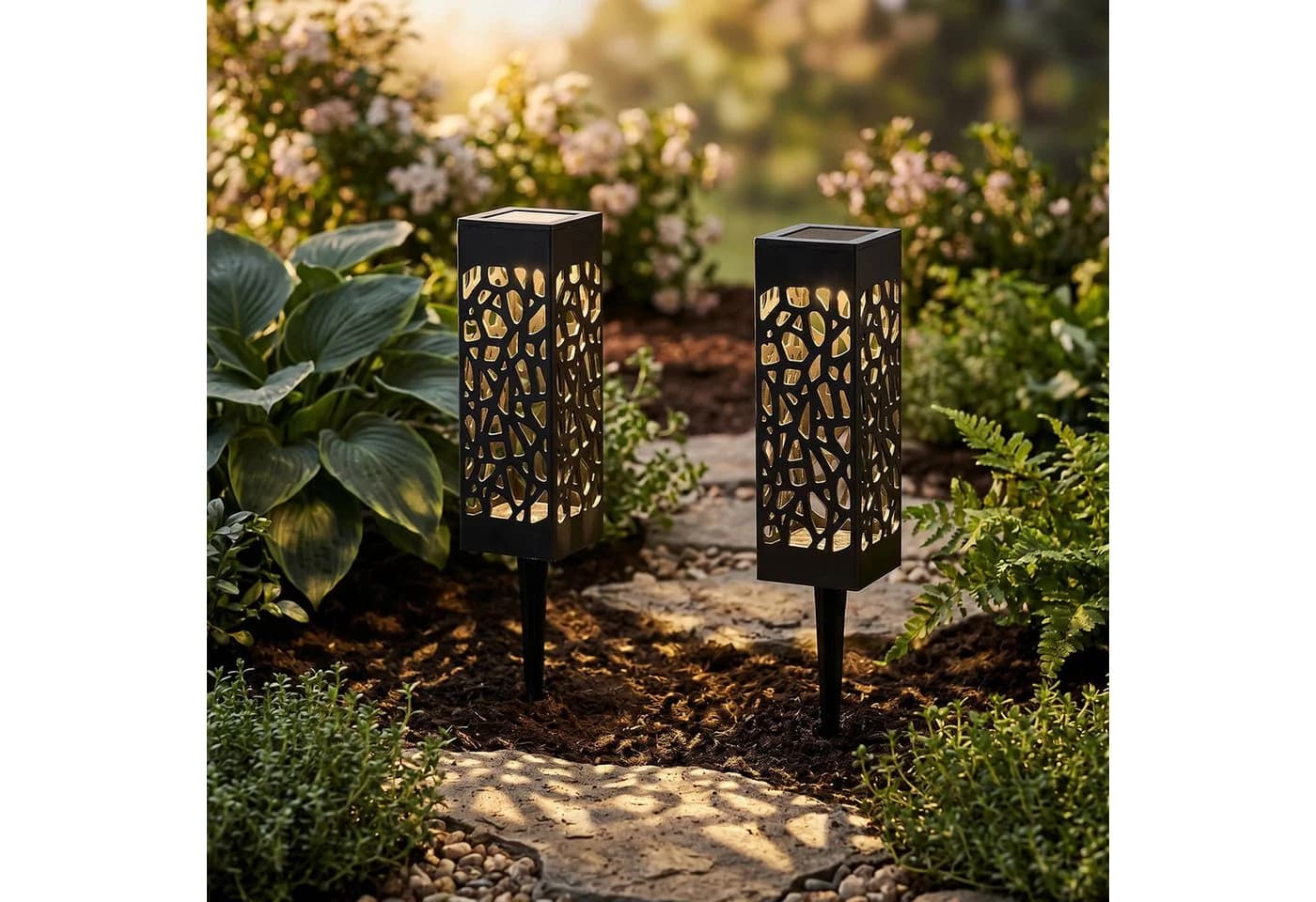 Levandeo® LED Gartenfackel 2er Set Solarleuchte Schwarz Warmweiß - Bild 5