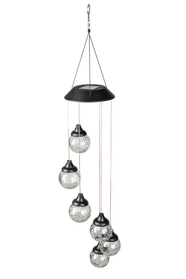 Levandeo® Solar LED Windspiel mit 6 Crackle-Glaskugeln Farbwechsel