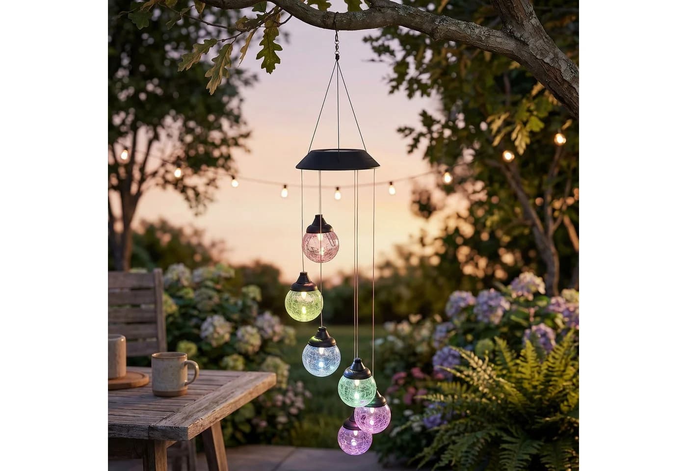 Levandeo® Solar LED Windspiel mit 6 Crackle-Glaskugeln Farbwechsel - Bild 2