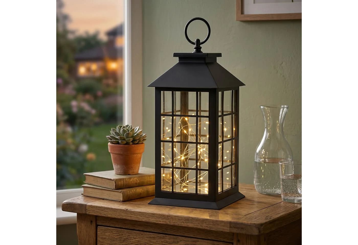 Levandeo LED Laterne Schwarz mit Timer & LED Lichterkette - Bild 4