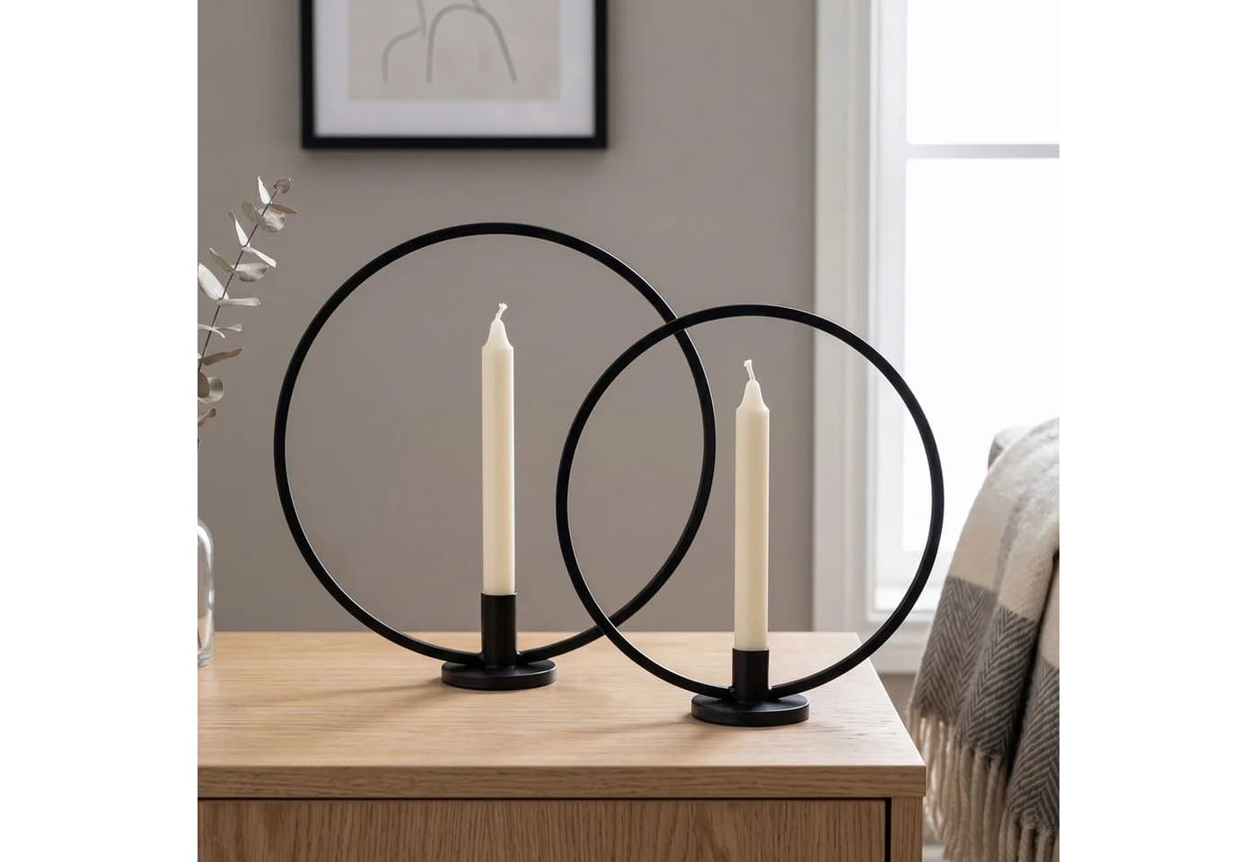 Levandeo® Kerzenständer 2er Set Ring Metall Schwarz - Bild 2