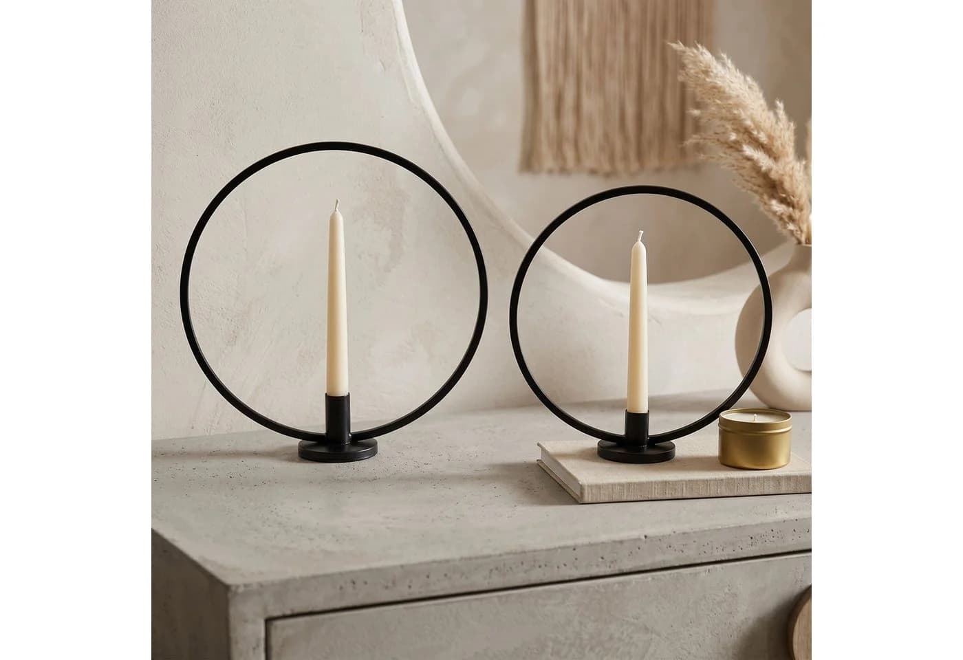 Levandeo® Kerzenständer 2er Set Ring Metall Schwarz - Bild 5