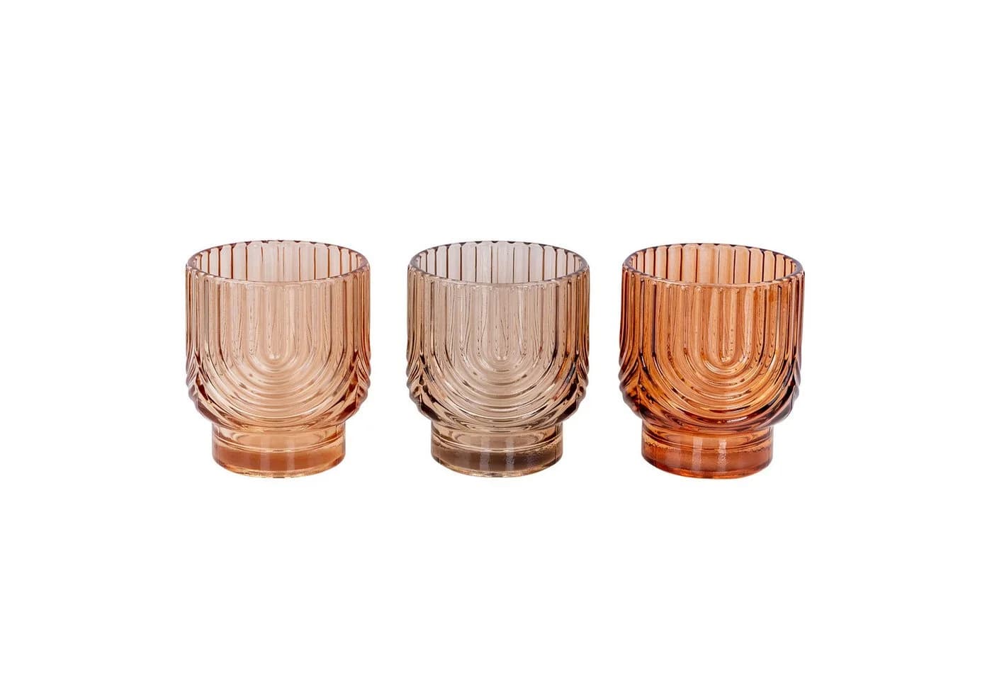 Levandeo® Teelichthalter 3er Set Bernstein Beige Orange Glas