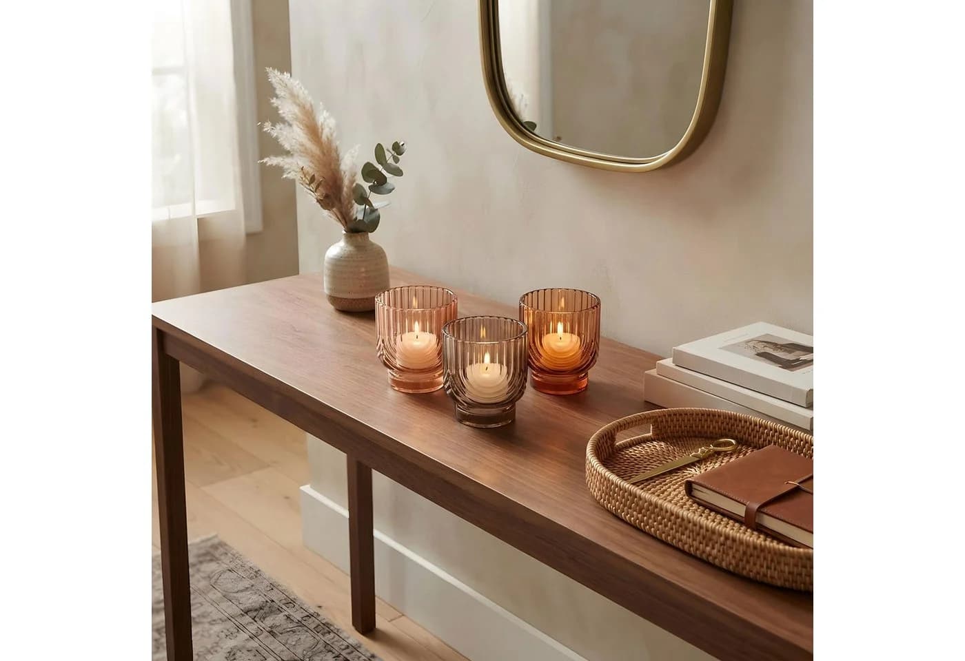 Levandeo® Teelichthalter 3er Set Bernstein Beige Orange Glas - Bild 5