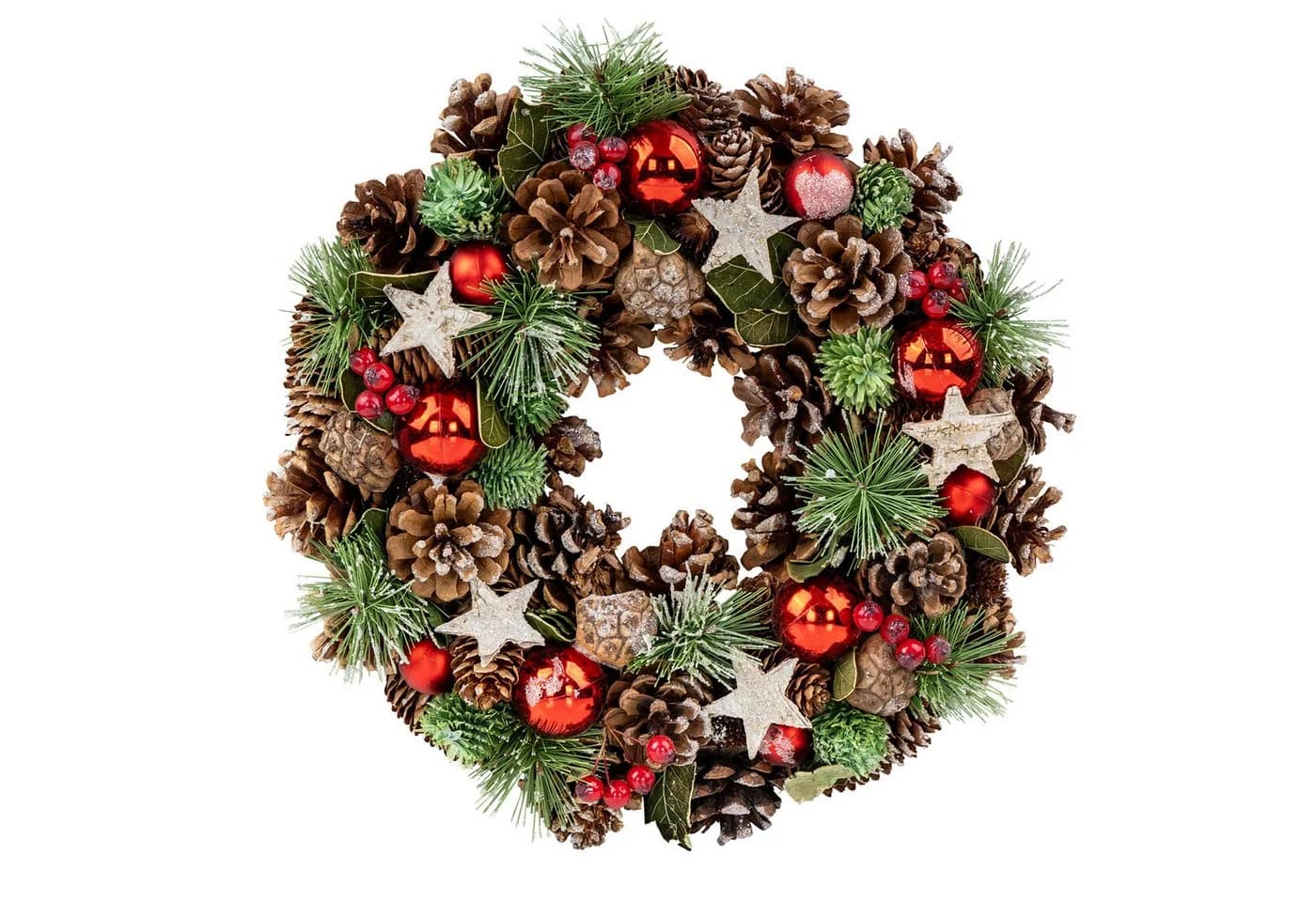 Levandeo® Adventskranz 34cm Türkranz Tischdeko Tannengrün mit roten Kugeln