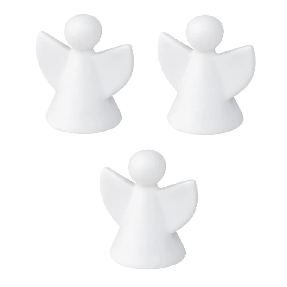 Levandeo® Weihnachtsfigur 3er Set LED Licht Engel Weiß Porzellan