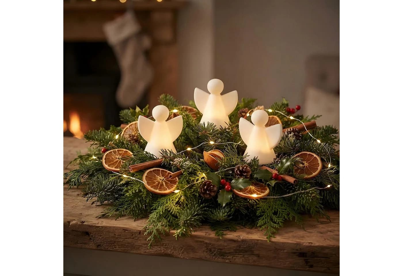 Levandeo® Weihnachtsfigur 3er Set LED Licht Engel Weiß Porzellan - Bild 4