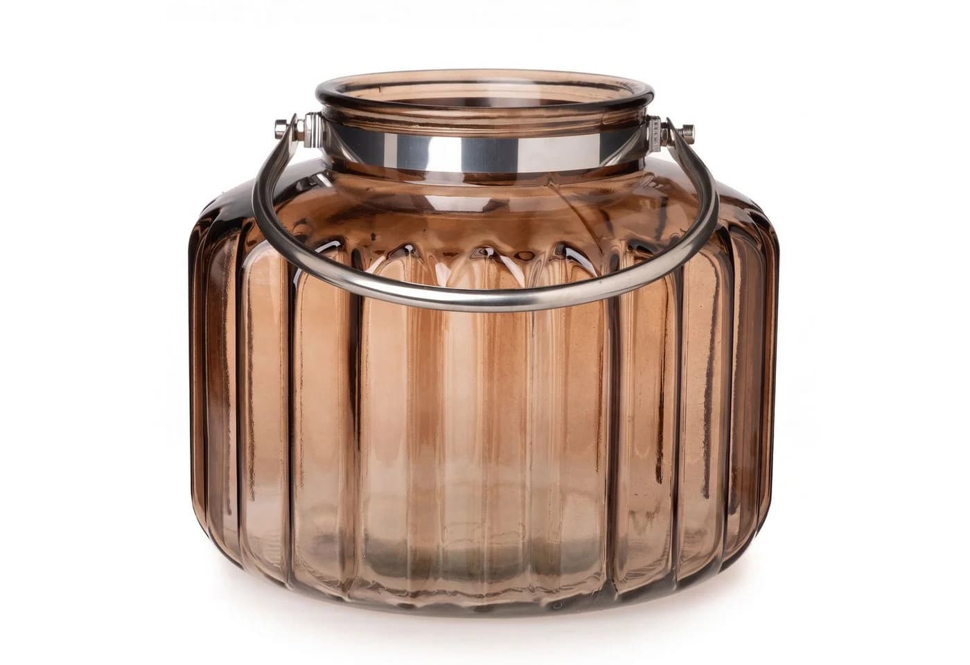 Levandeo® Windlicht Braun Glas H35cm Laterne Kerzenhalter Rillen Herbstdeko