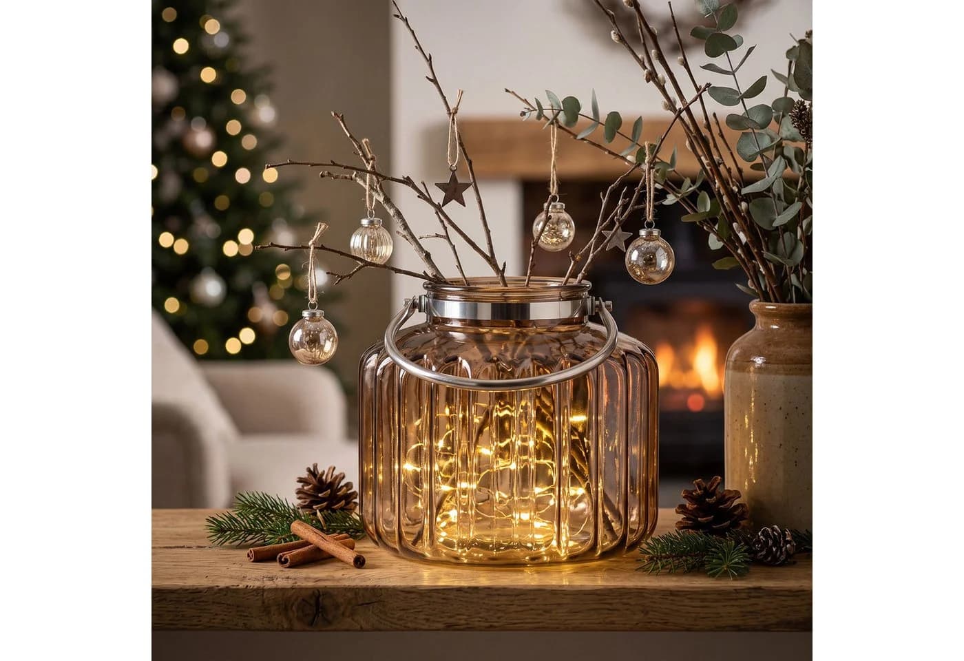 Levandeo® Windlicht Braun Glas H35cm Laterne Kerzenhalter Rillen Herbstdeko - Bild 5
