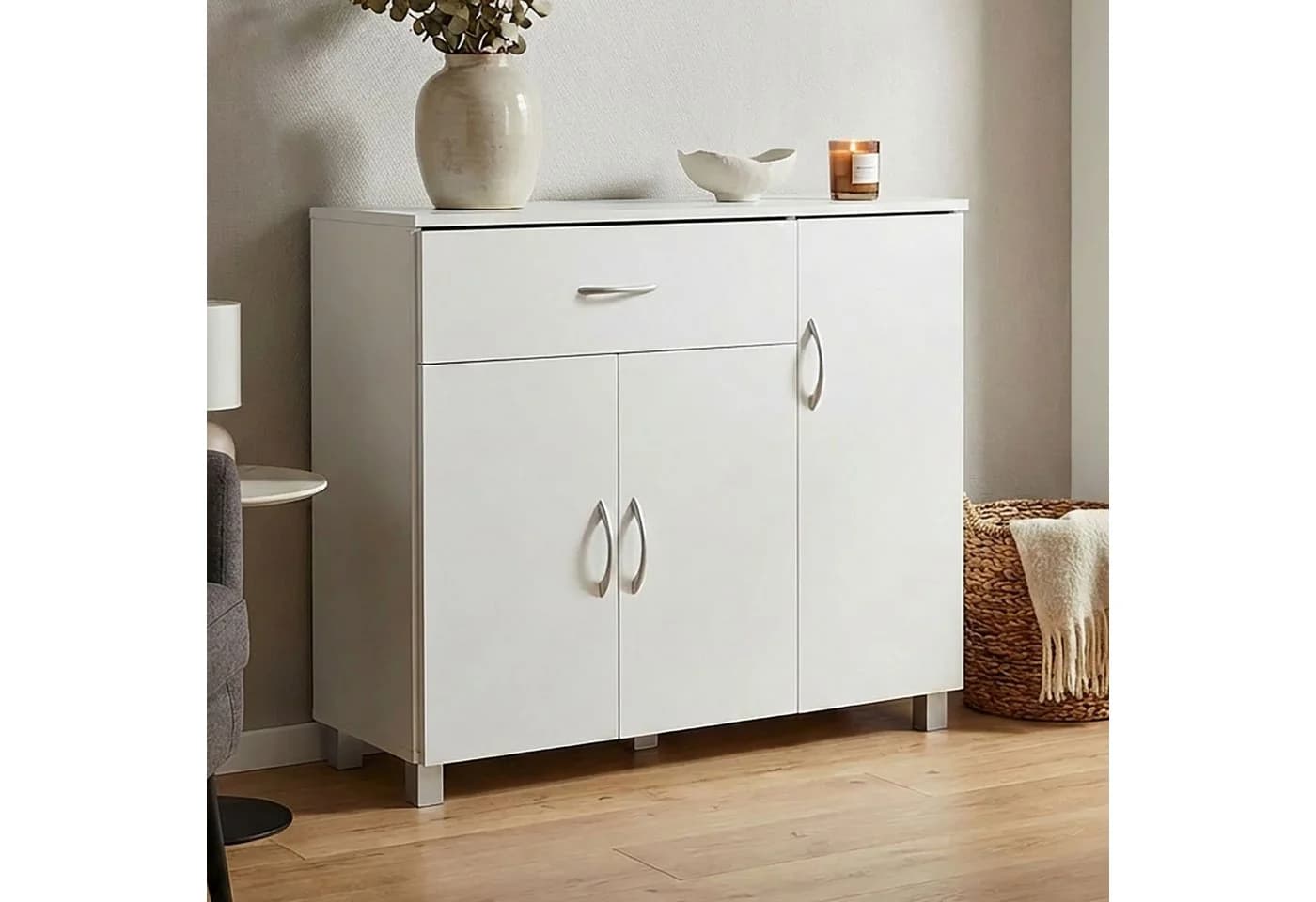 WOHNLING Sideboard Weiss 3 Türen 1 Schublade Modernes Design - Bild 2
