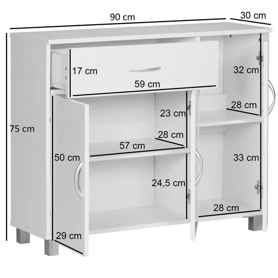 WOHNLING Sideboard Weiss 3 Türen 1 Schublade Modernes Design - Bild 5