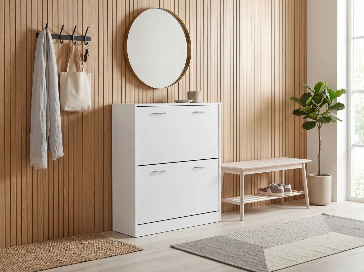 FINEBUY Schuhkommode Weiß 75x87 cm mit 2 Türen