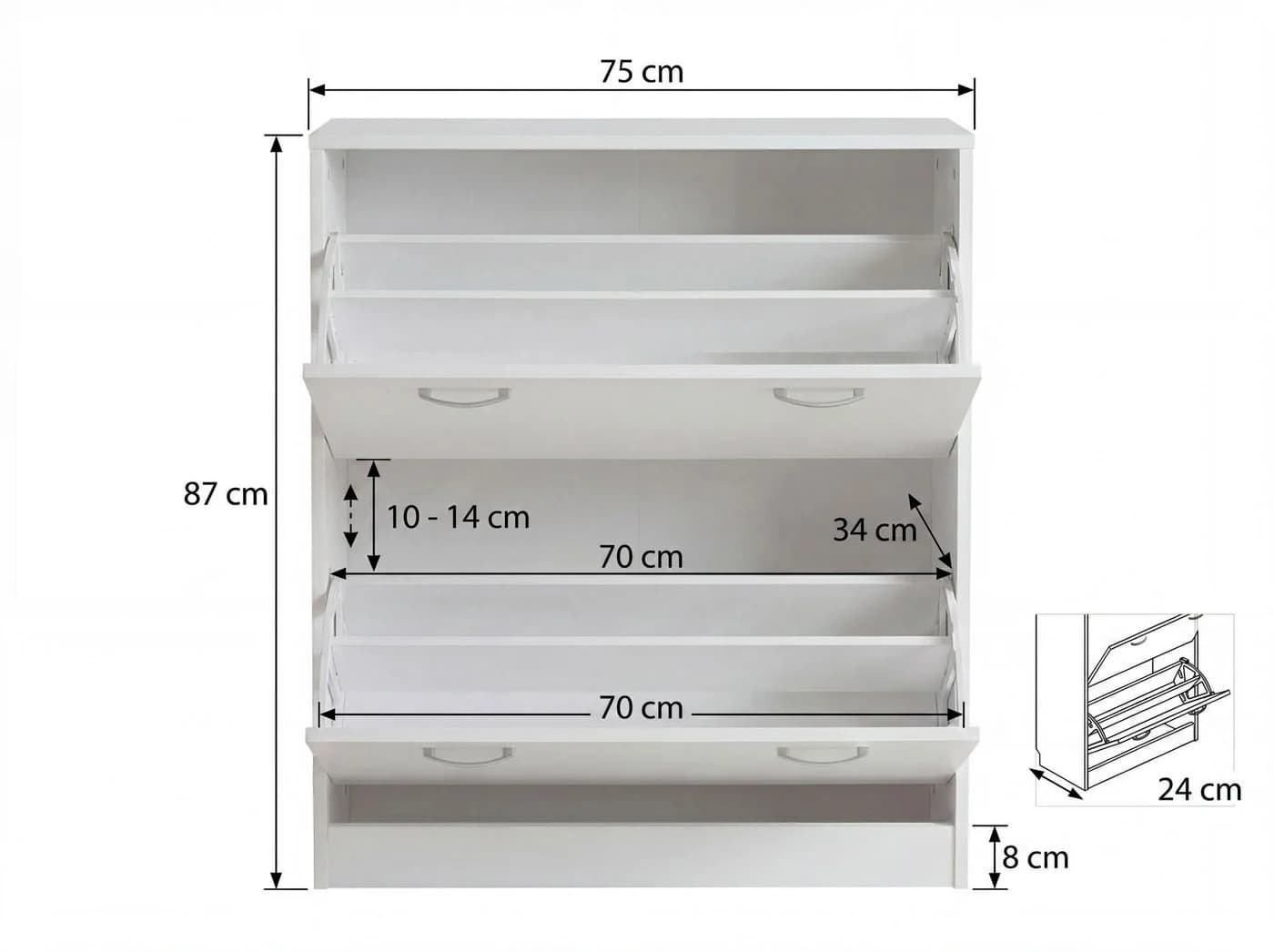 FINEBUY Schuhkommode Weiß 75x87 cm mit 2 Türen - Bild 3
