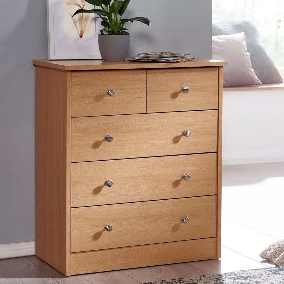 FINEBUY Sideboard 5 Schubladen Modern Braun Spanplatte