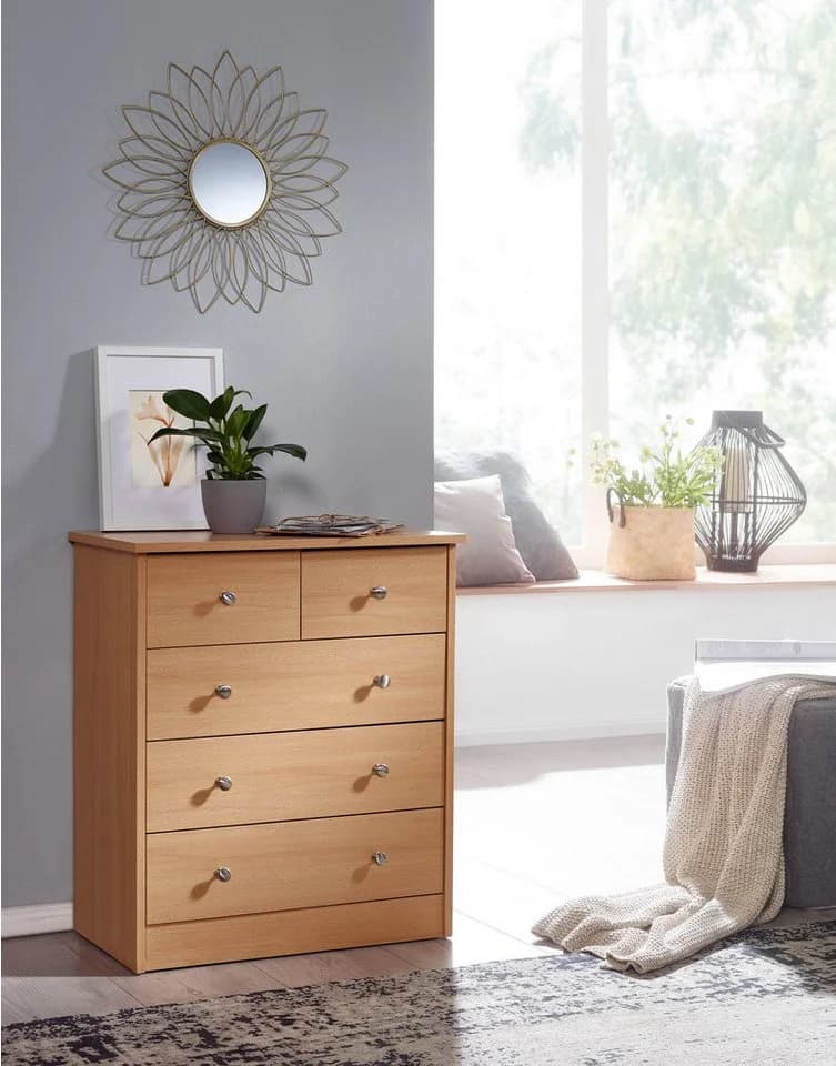 FINEBUY Sideboard 5 Schubladen Modern Braun Spanplatte - Bild 3