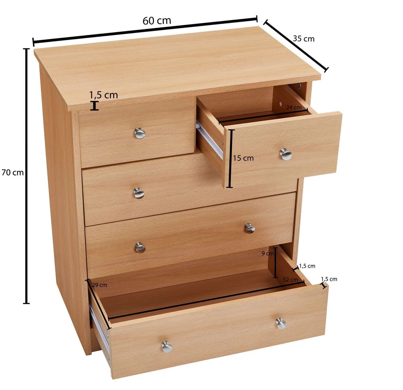 FINEBUY Sideboard 5 Schubladen Modern Braun Spanplatte - Bild 4