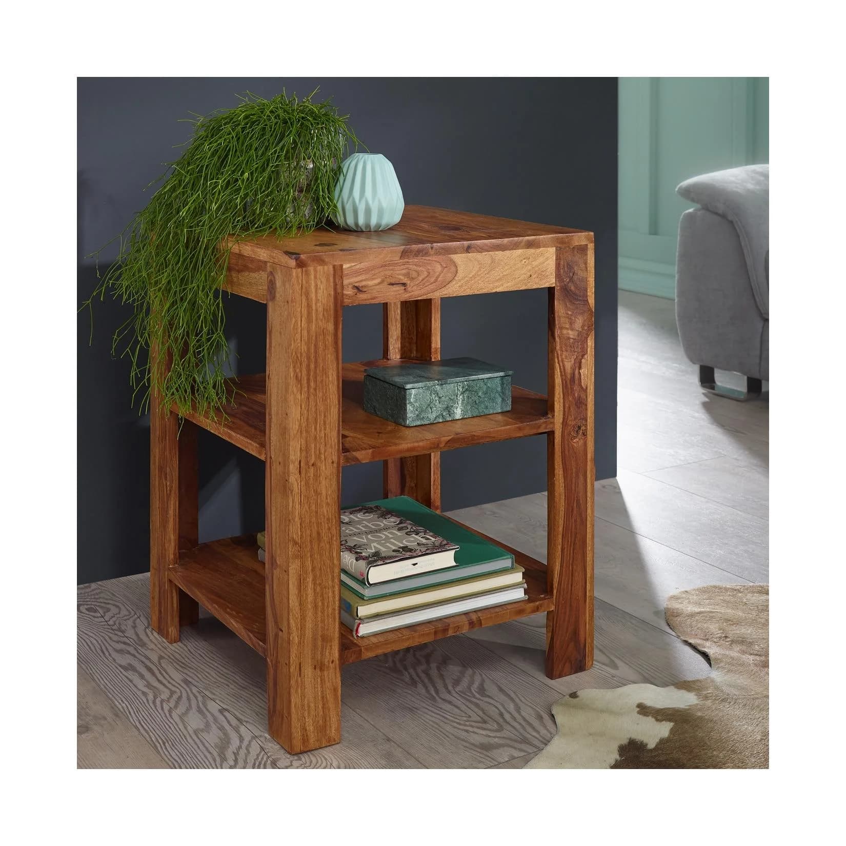 FineBuy Standregal Sheesham Holz Beistelltisch Ablagetisch