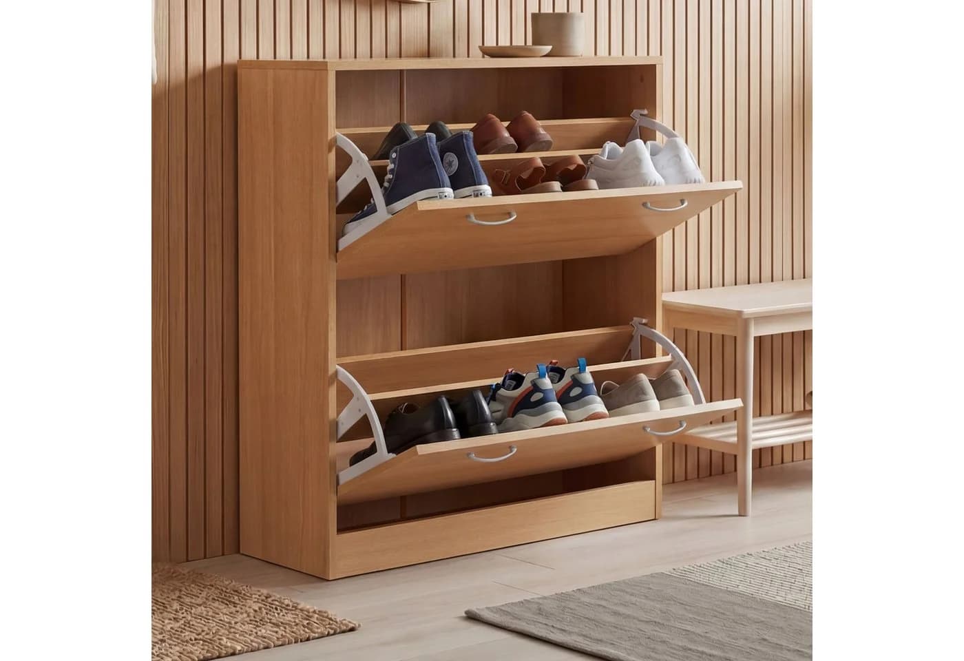 FINEBUY Schuhkipper SuVa2370_1 Schuhschrank Buche - Bild 2