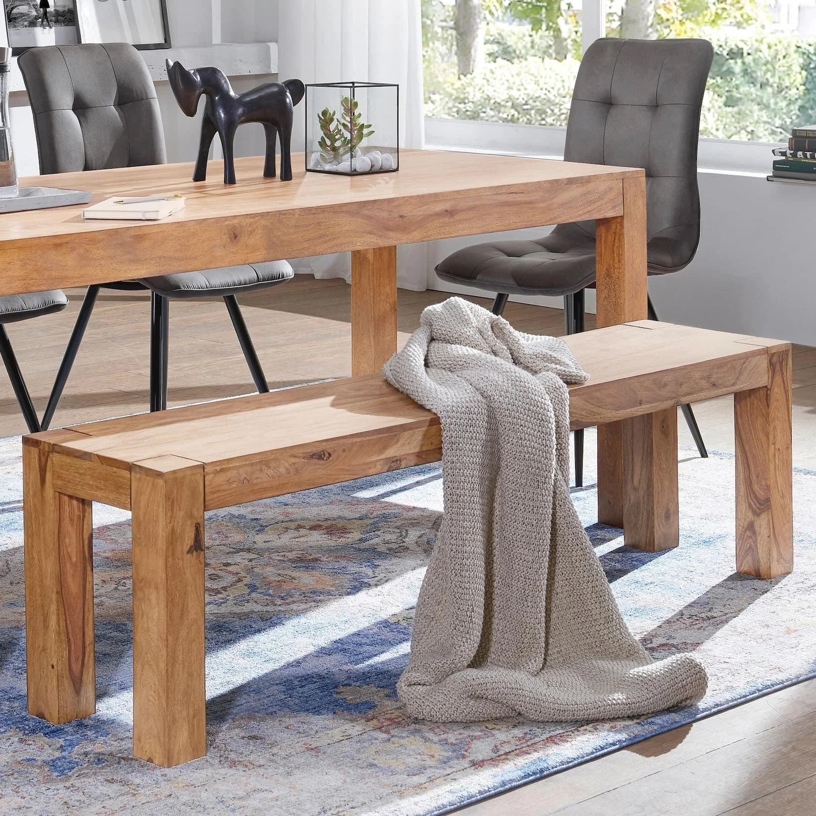 FineBuy Akazie Massivholz Esszimmer Sitzbank 180 cm