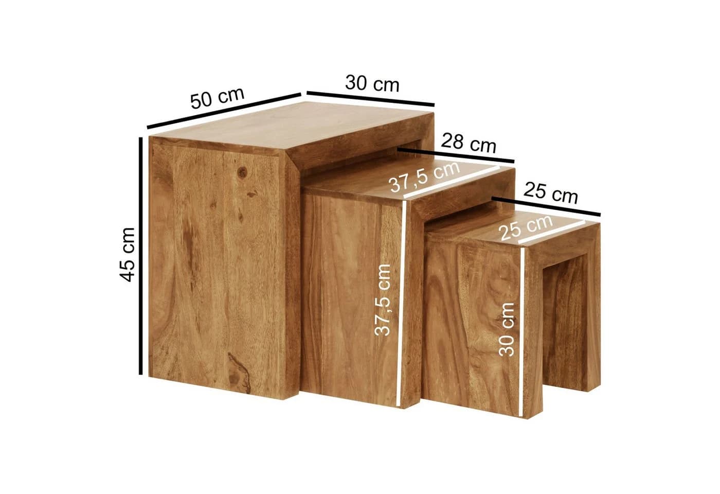FINEBUY Satztisch SuVa2388_1 3er Set Massivholz Wohnzimmertisch Landhausstil