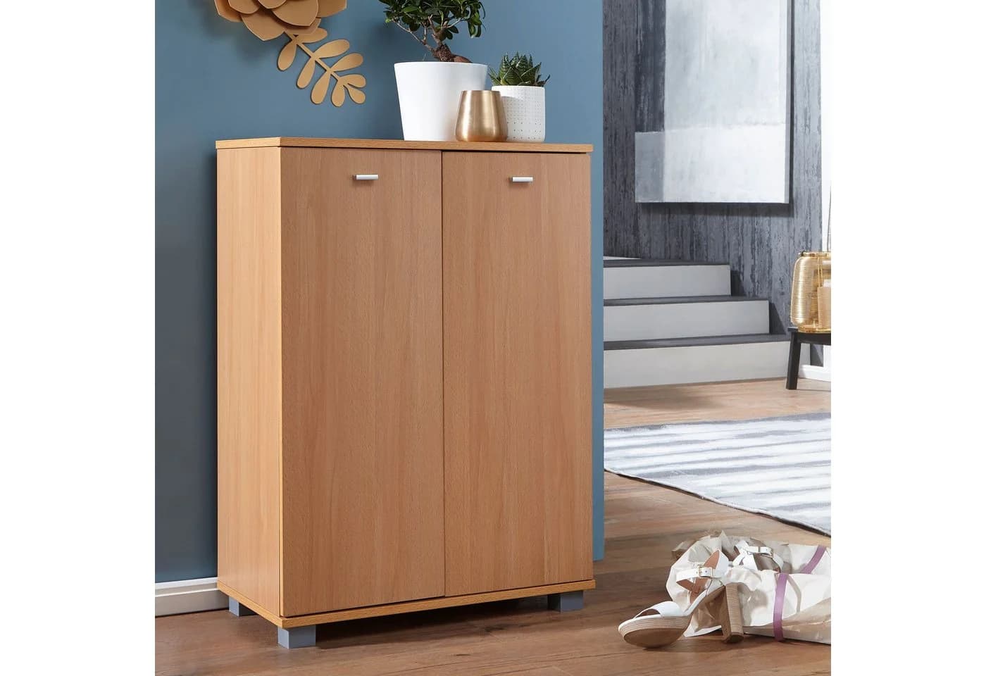 FINEBUY Schuhschrank Buche 60x90x35 cm mit 2 Türen Modern - Bild 2