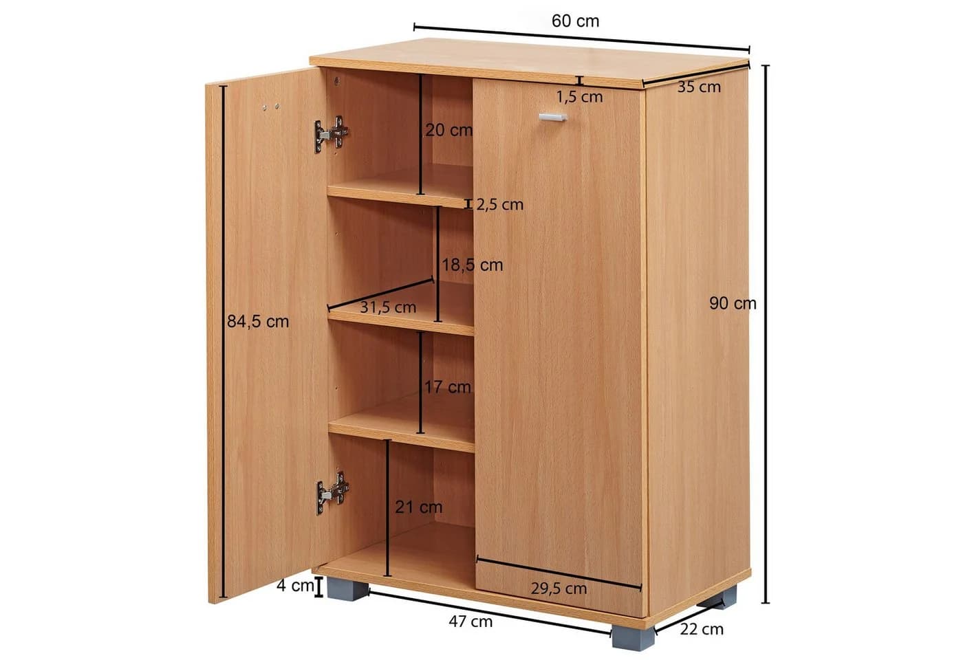 FINEBUY Schuhschrank Buche 60x90x35 cm mit 2 Türen Modern - Bild 3