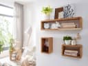 FINEBUY Wandregal 3er Set Akazie Massivholz Landhaus Modern Bild 1