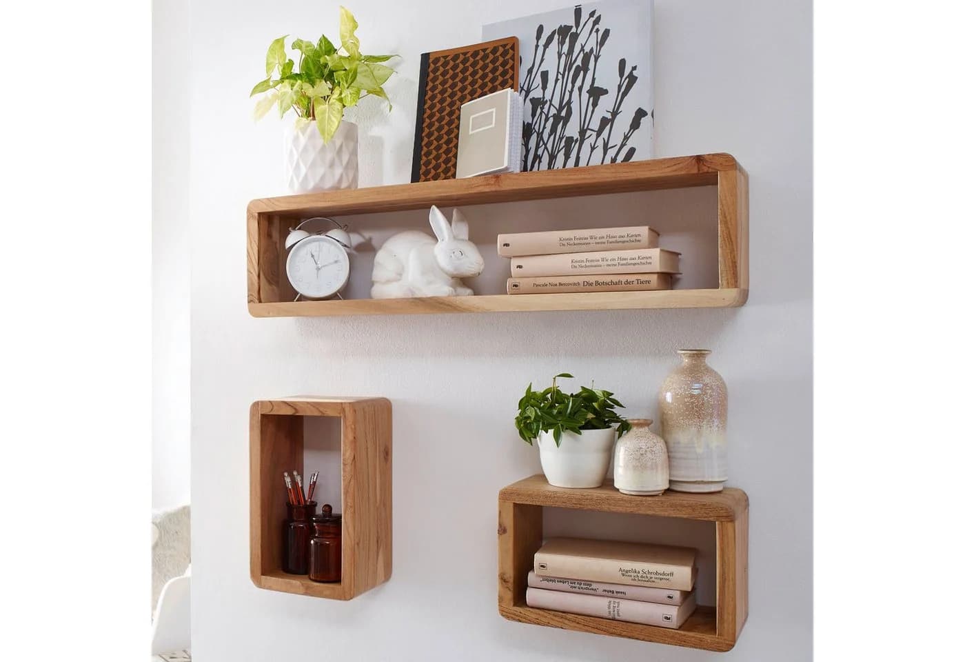 FINEBUY Wandregal 3er Set Akazie Massivholz Landhaus Modern - Bild 2