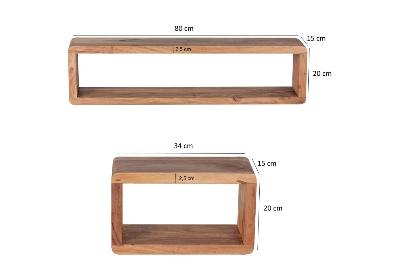 FINEBUY Wandregal 3er Set Akazie Massivholz Landhaus Modern - Bild 3