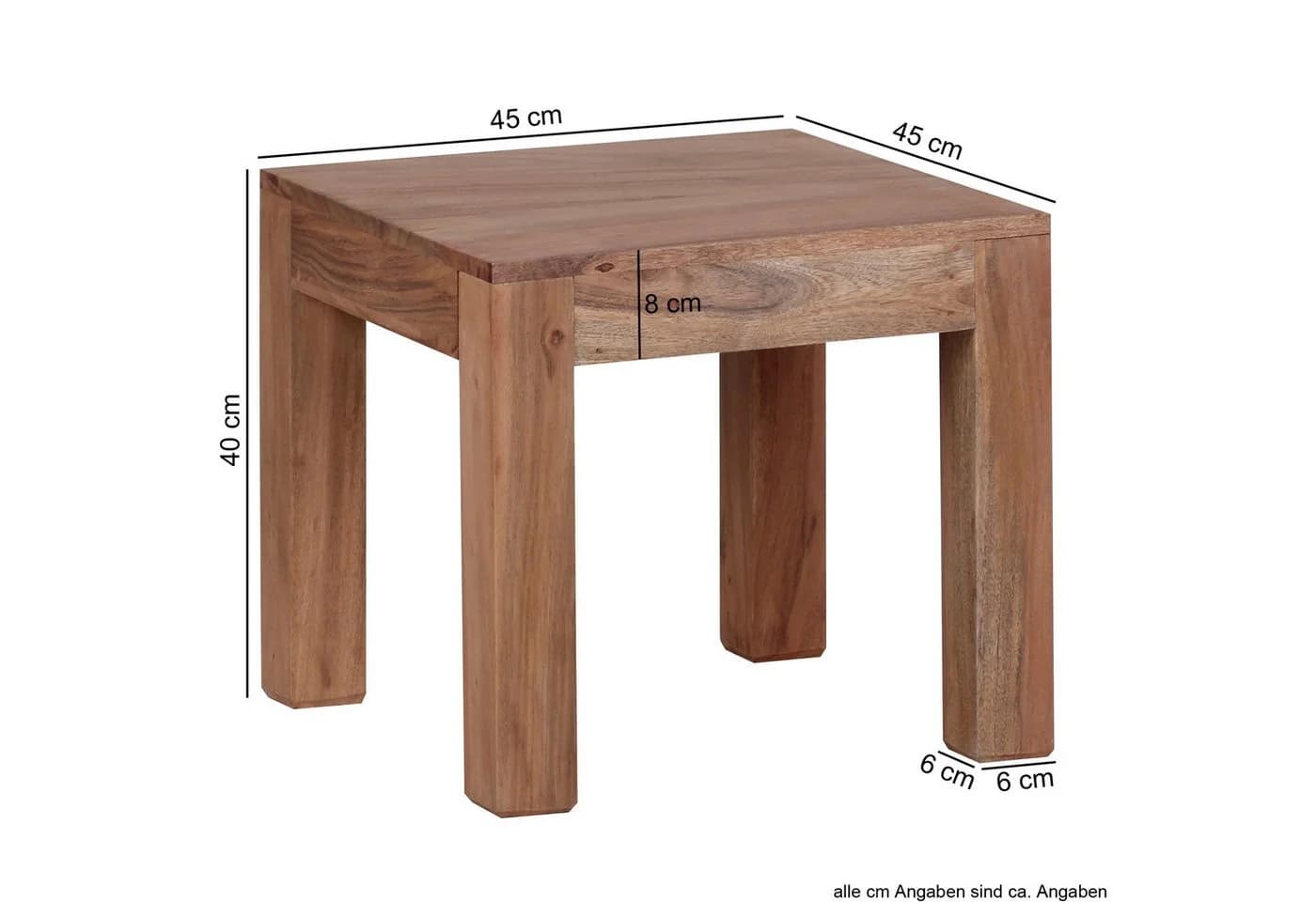FINEBUY Couchtisch Massivholz Akazie 45x45x40 cm Quadratisch Modern