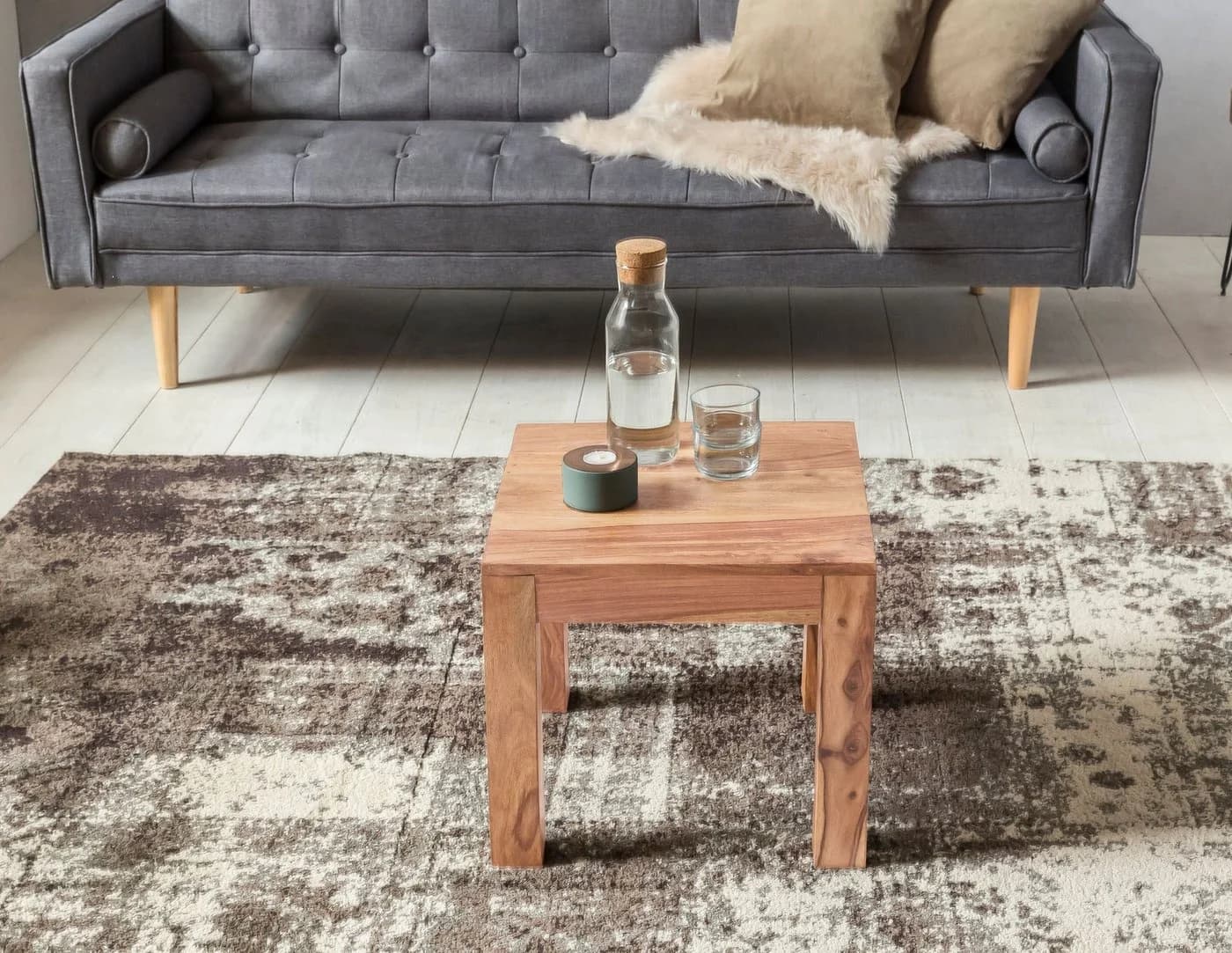 FINEBUY Couchtisch Massivholz Akazie 45x45x40 cm Quadratisch Modern - Bild 3