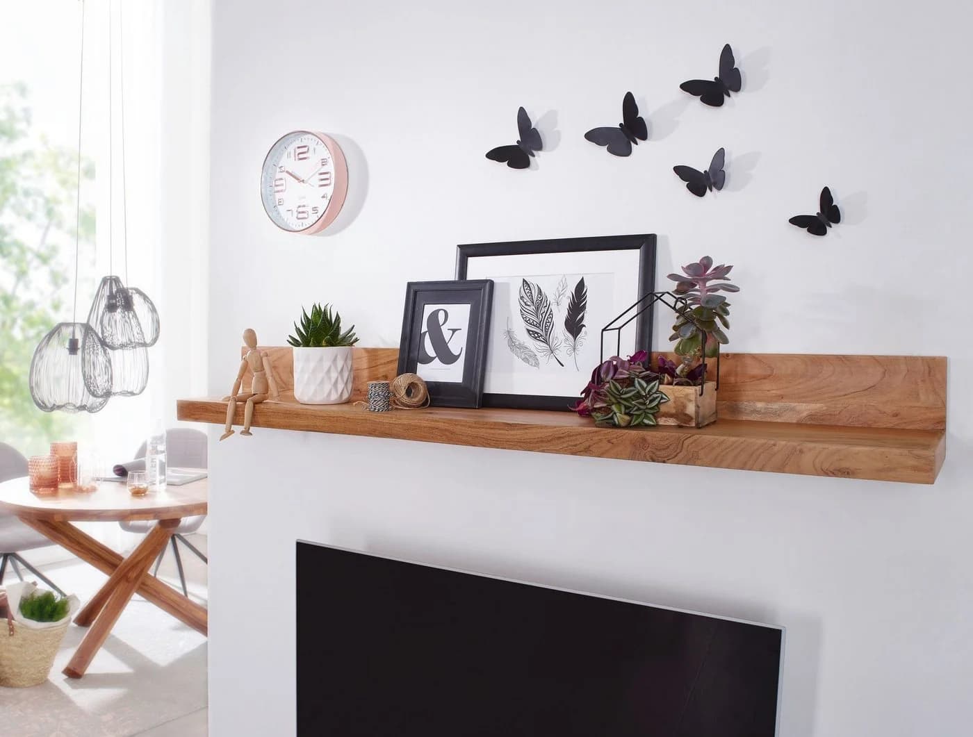 FINEBUY Wandregal Massivholz Akazie Landhausstil 60 cm