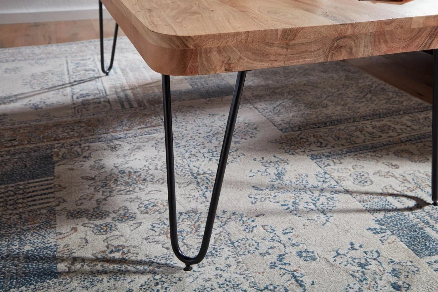 FINEBUY Couchtisch Akazie Massivholz 115cm Modern Hairpin Beine - Bild 5