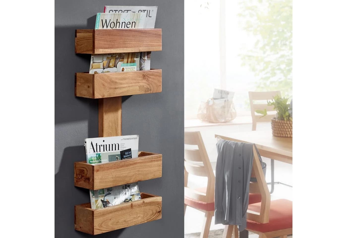 FINEBUY Zeitungsständer Massivholz Akazie - Bild 2