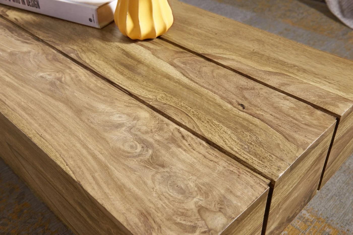 FINEBUY Couchtisch Massivholz Akazie Block Design Modern - Bild 3