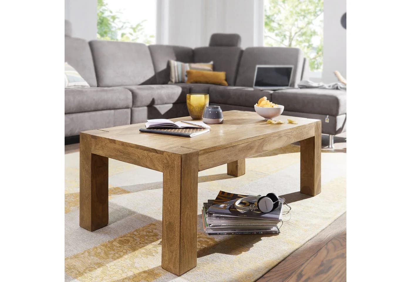 FINEBUY Couchtisch Akazie Massivholz Landhaus Modern Rechteckig - Bild 2